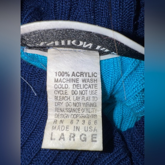 Fashion bug vintage mock neck sleeveless striped sweater size Large Blue - Picture 5 of 5